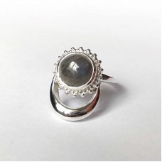 Natural Labradorite Silver Moon and Sun Ring